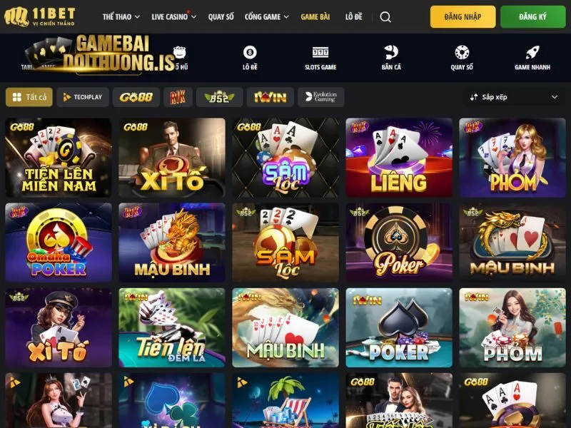 Giao diện sảnh chính game bài đổi thưởng 11bet
