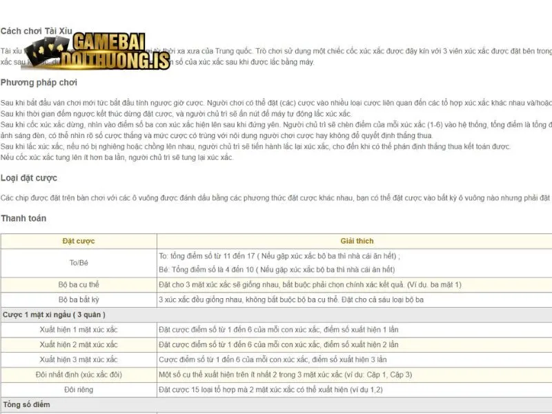 Luật chơi tài xỉu VIN chi tiết cho game thủ