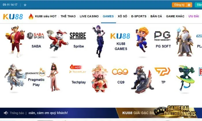 Đa dạng các sản phẩm game bài tại KU88