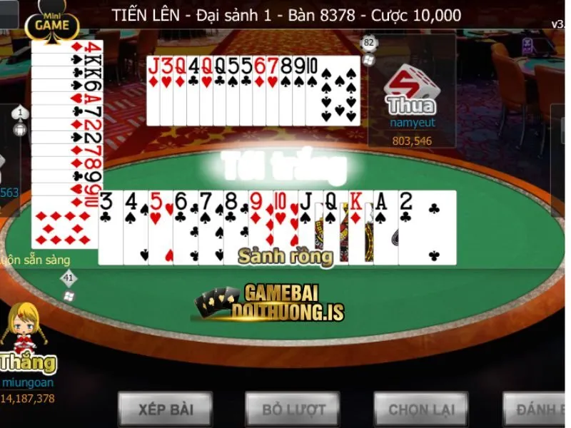 Tiến lên miền Bắc Hitclub sử dụng bộ bài Tây 52 lá